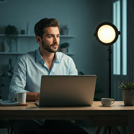 Digital creator working with professional lighting in a modern studio